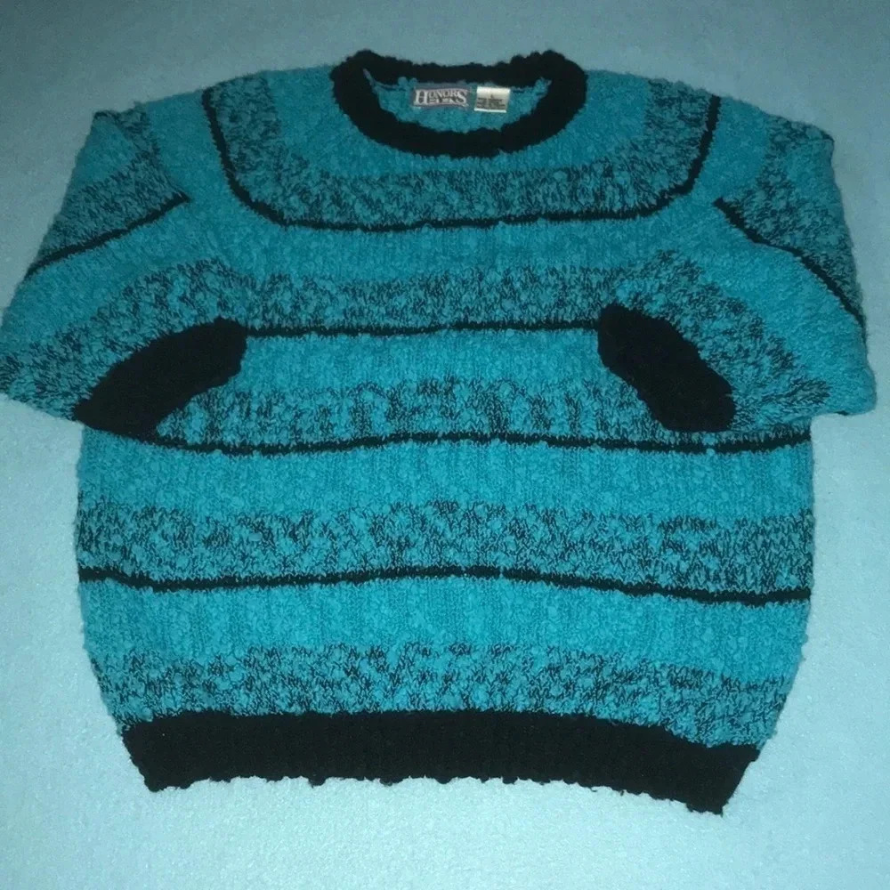 𝅺HONORS vintage knit crewneck popcorn texture 3/4 sleeves size L